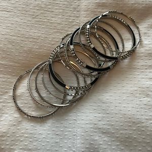 Bangle bracelets set of 12 silver